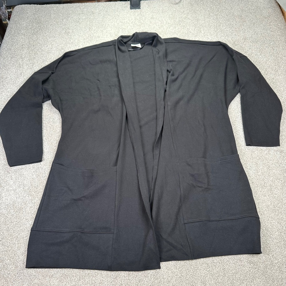 Pact Organic Airplane Cotton Open Front Cardigan Pockets Black Cozy Women XL/XXL